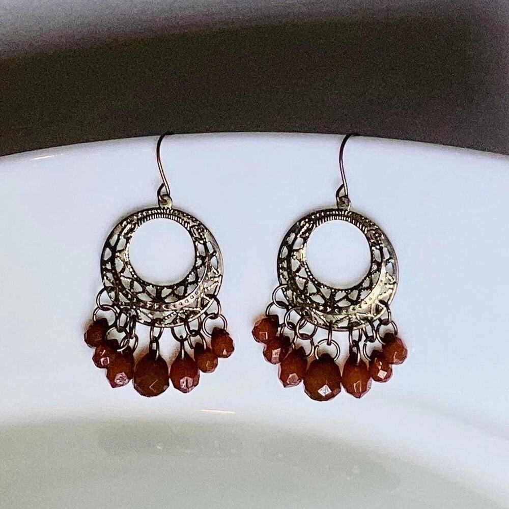 Brown crystals chandelier earrings vintage